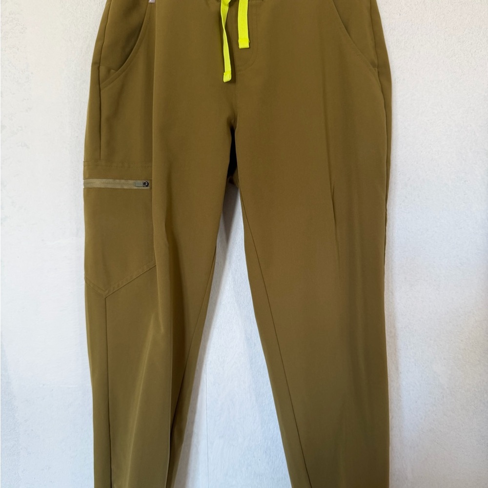 Figs Women’s Khaki Cargo Pants with Neon Accents